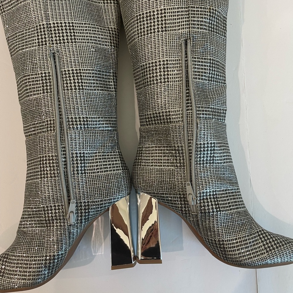 NEW GIANNI BINI Junypear Plaid Silver Glitter Boot size 5.5 - Picture 10 of 15